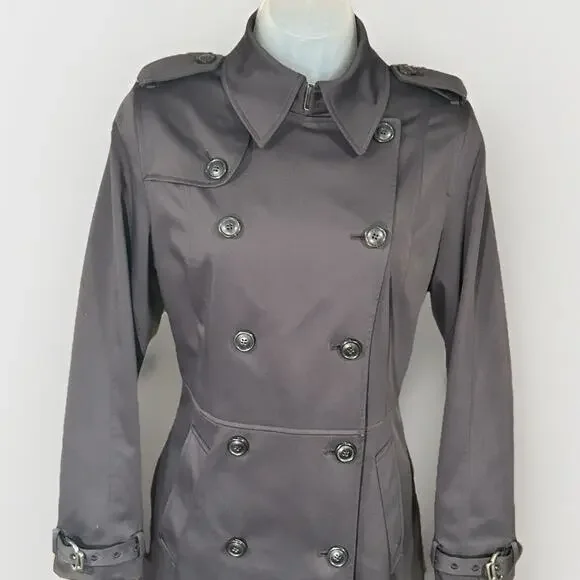 Cole Haan Double Breasted Trench Coat Women's Size 4 Black Satin Lined Classic - Picture 6 of 16